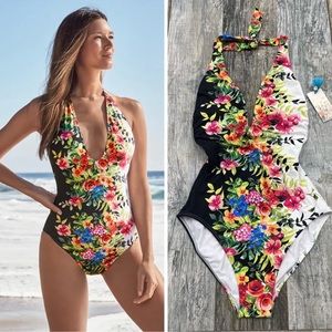 NWT Johnny Was Spring Halter One Piece Swimsuit